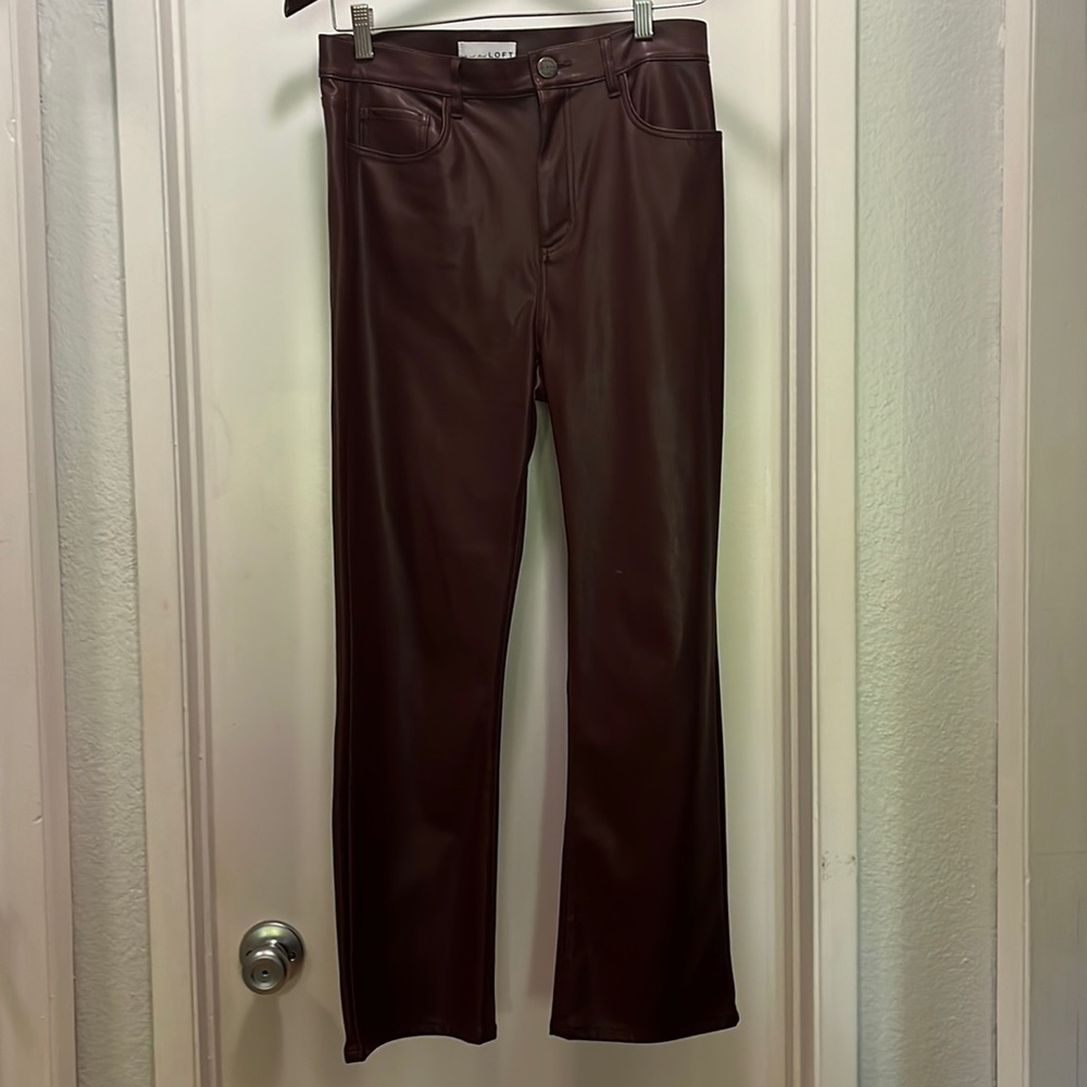 LOFT burgundy faux leather pants.